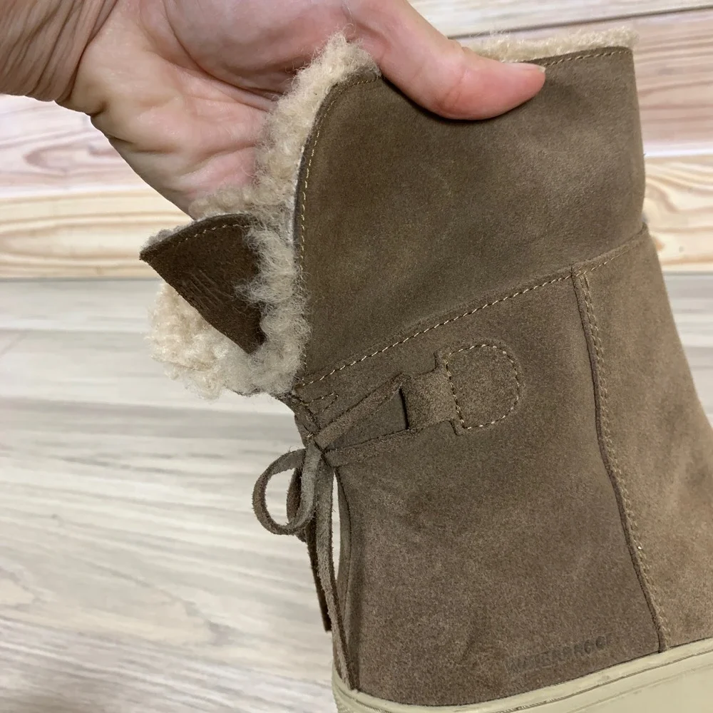 Cougar Devon Ankle‎ Boots Womens 8 Tan Waterproof Suede Shearling Sneaker Boot